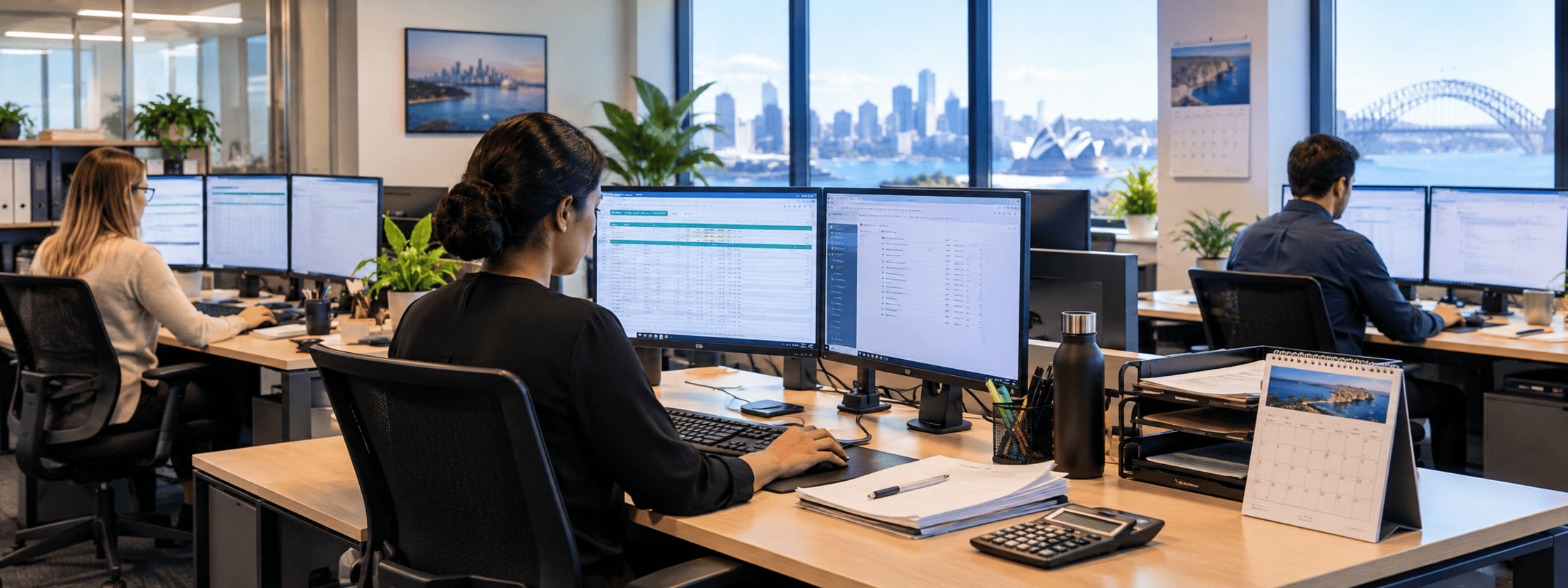 Accounting team preparing client tax returns at their desks