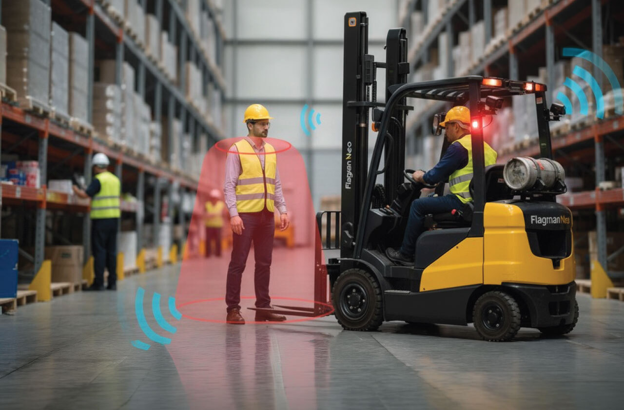 Flagman Neo rugged edge AI device used for machine and worker safety monitoring