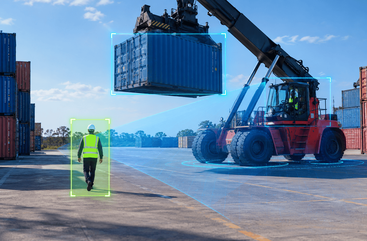 Flagman AI detecting a pedestrian near heavy equipment