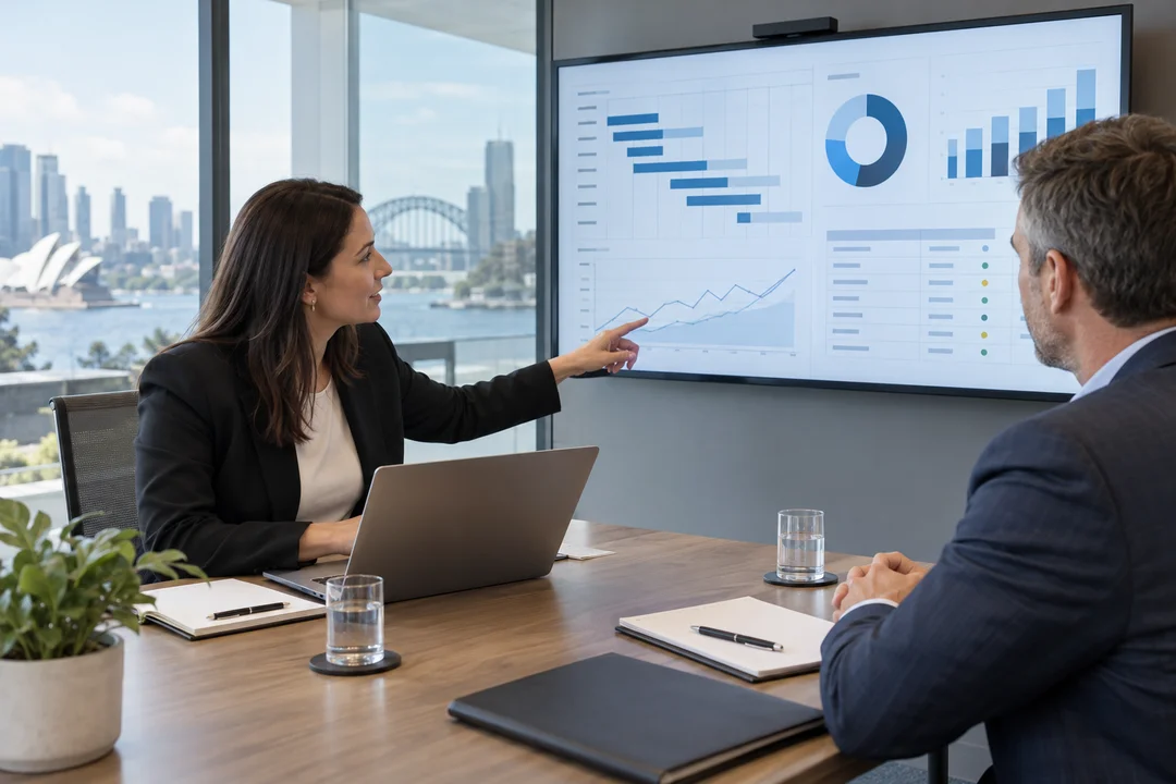 Consultants presenting a pipeline report to a client