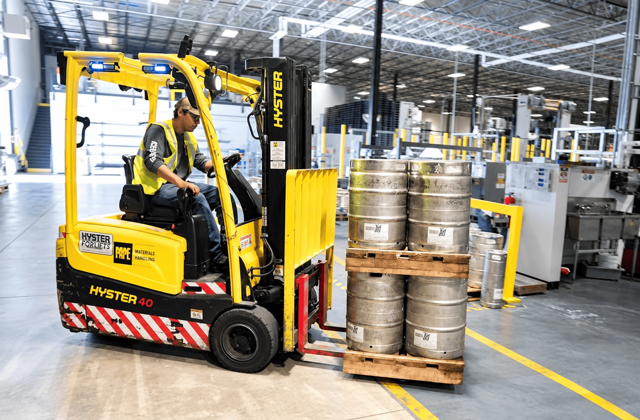 Flagman forklift safety system detecting a pedestrian in the danger zone